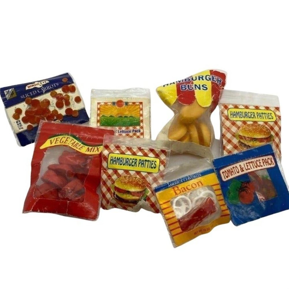 Vintage Tyco Miniatures Set of 8 Dollhouse Realistic Food Bags